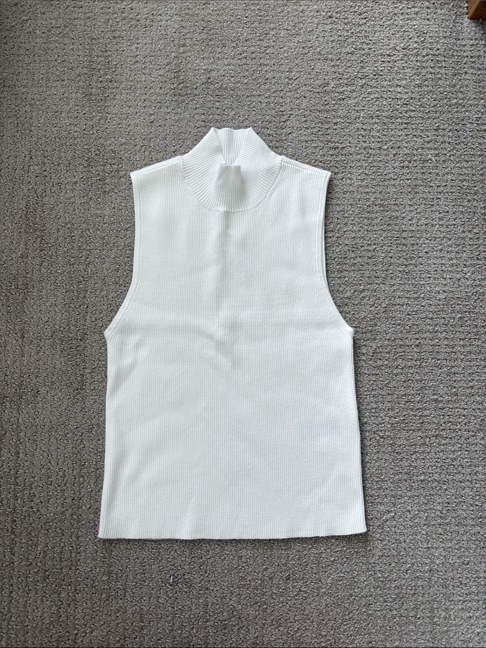 Madewell White Ribbed Mock Neck Sleeveless Top